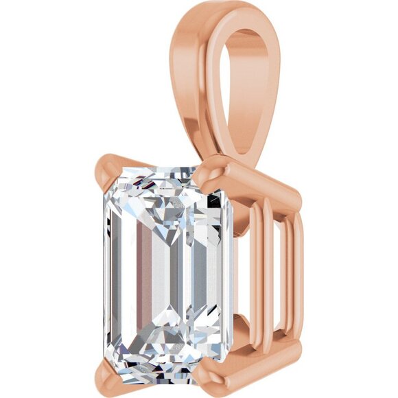 Emerald Diamond Pendant 14K Rose Gold (0.79 Ct H Vs2) Gia C54200011 - Picture 4 of 7